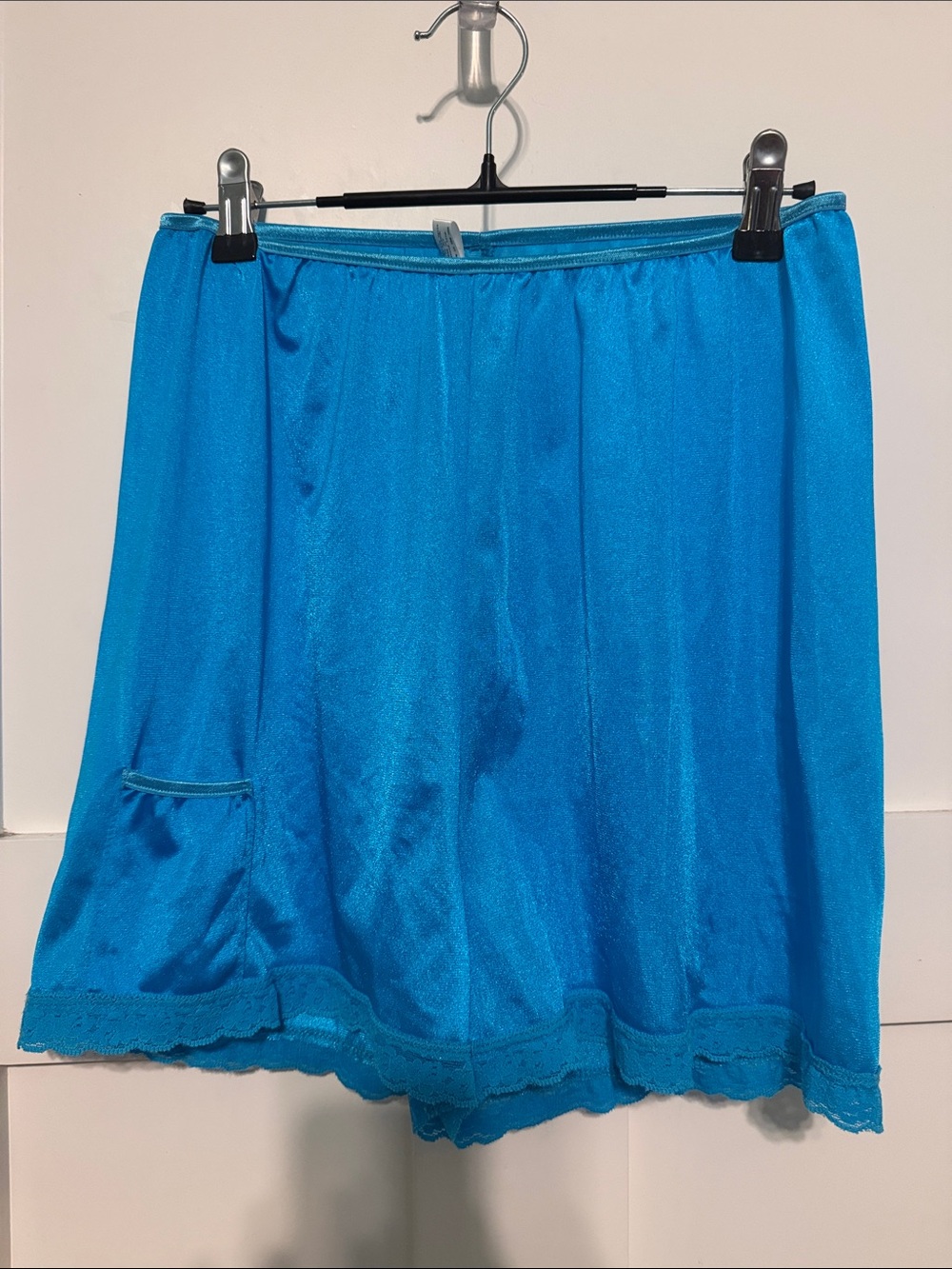 Bright Blue Satin Sleep Skirt with Lace Hem